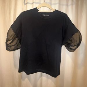Zara Size Small Black Shirt with Mesh Shoulders